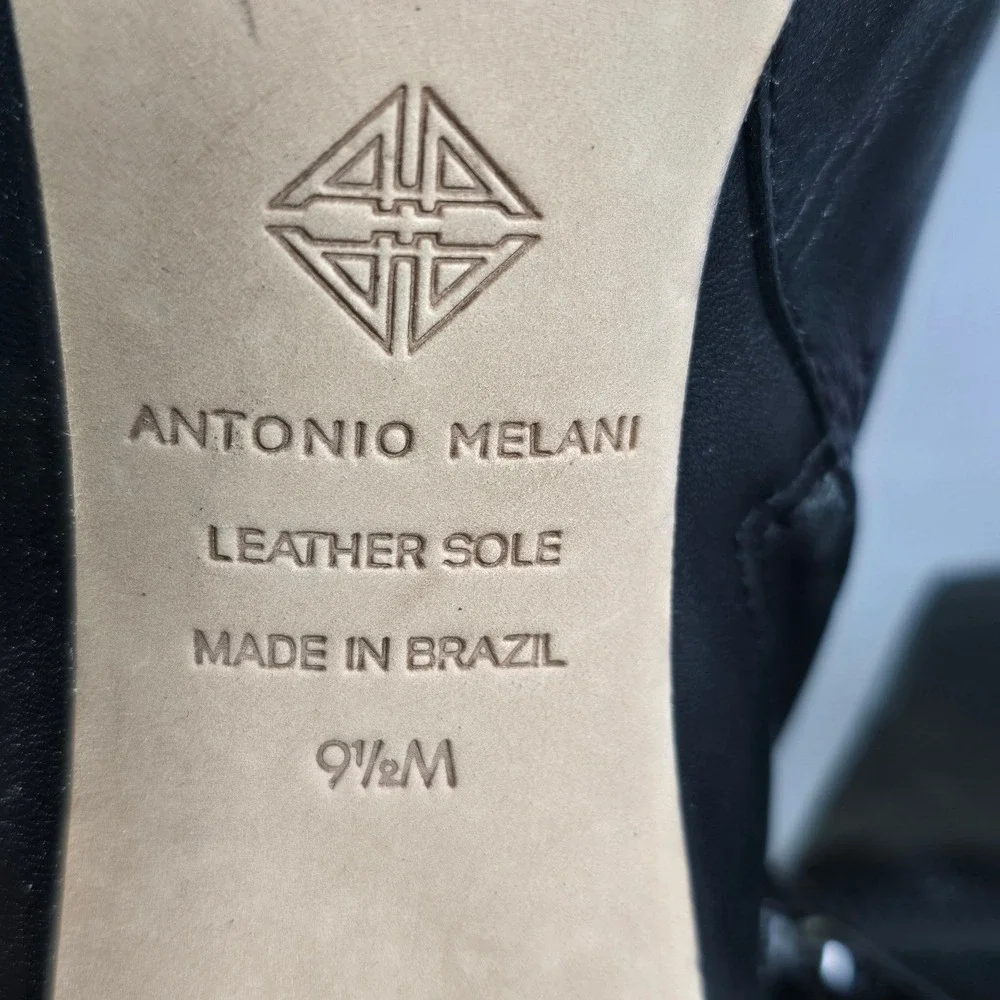 Antonio Melani Sofie Black Leather Pointed Toe Bootie‎ Heels 9.5M Made in Brazil